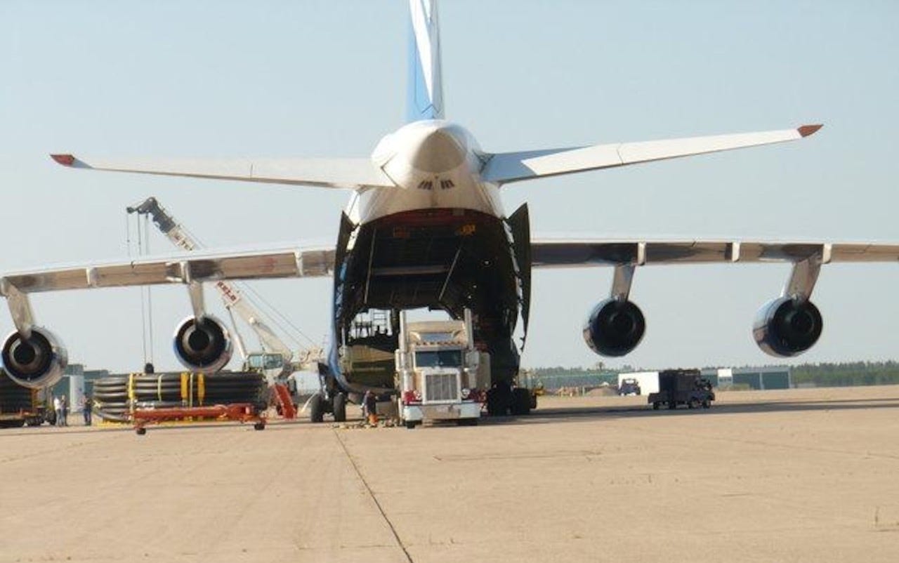 Antonov An-124 Russian transport plane is loaded