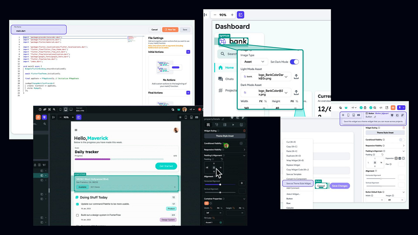 View of the different flutterflow features