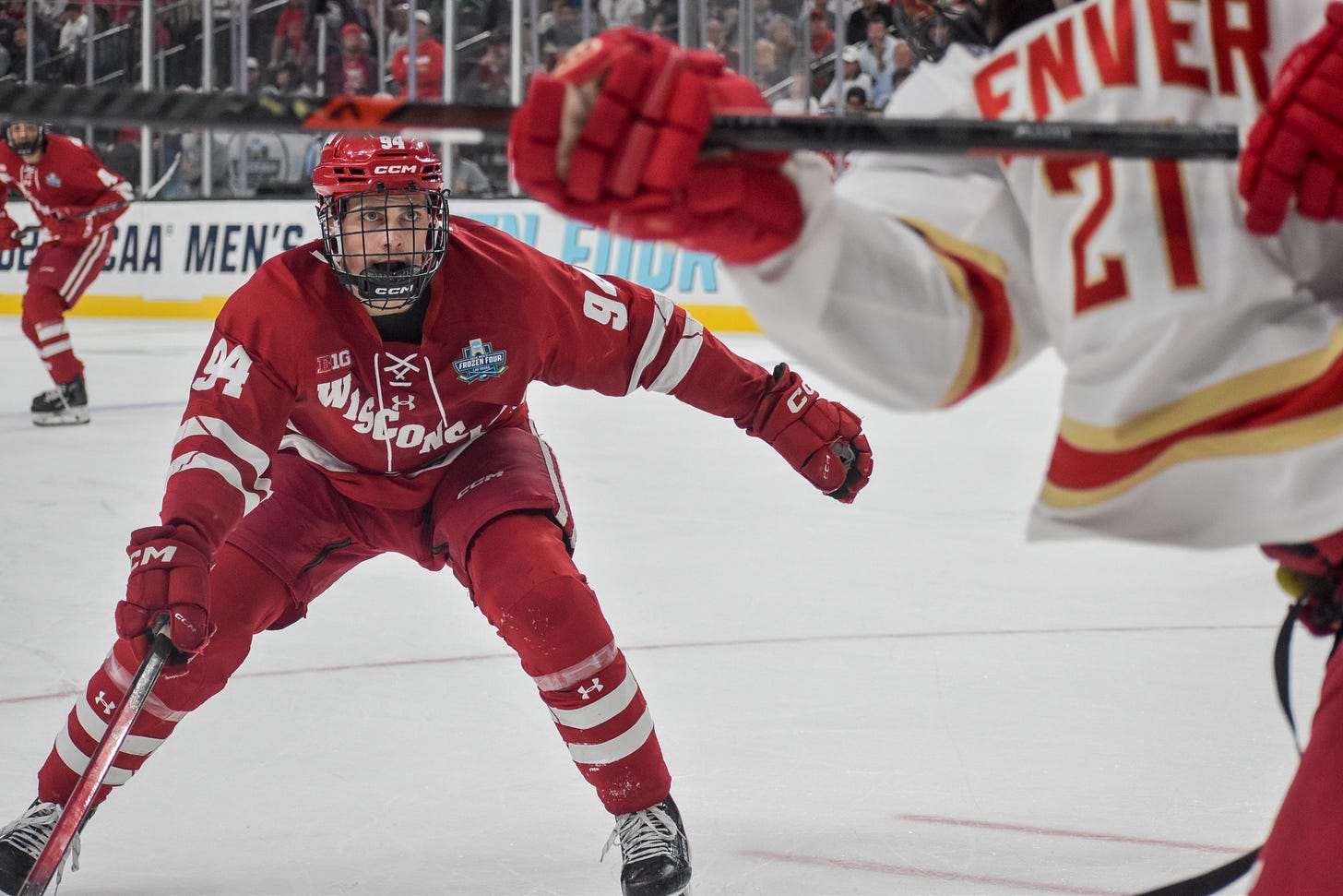 Vasily Zelenov pressures Kent Anderson while staring him down up close.