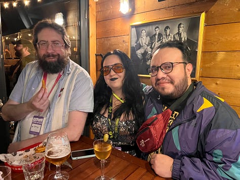 Henry Barajas hanging out with Jazzlyn Stone, Katie West, Kieron Gillen, and Al Ewing