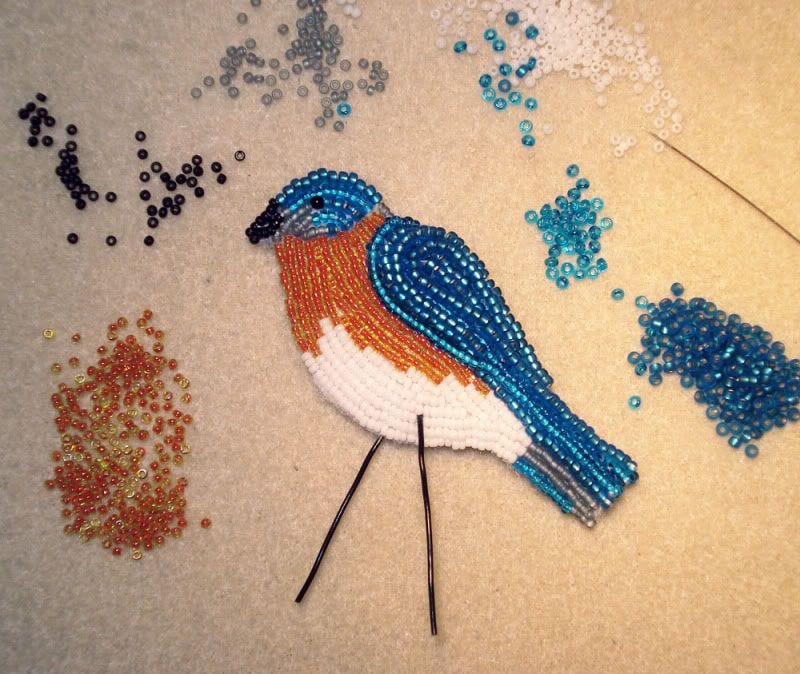 beaded Eastern Bluebird pin/pendant etsy custom beadwork bead embroidery seed beads beader's blog