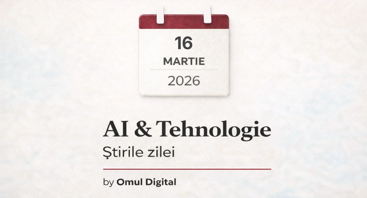 Banner editorial pentru rubrica AI & Tehnologie – Știrile zilei, cu un calendar minimalist ce afișează data curentă și branding Omul Digital, pe fundal deschis, curat. Banner editorial pentru rubrica AI & Tehnologie – Știrile zilei, cu un calendar minimalist ce afișează data curentă și branding Omul Digital, pe fundal deschis, curat.