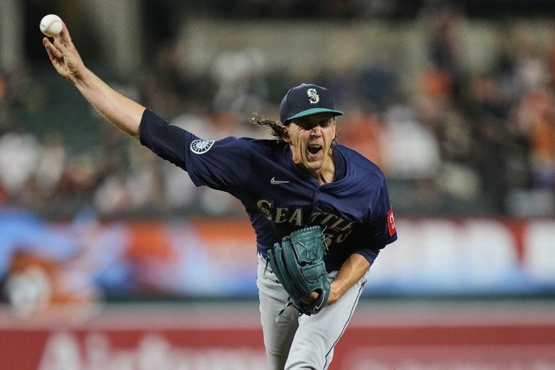 Seattle Mariners starting pitcher Logan Gilbert delivers during the second inning of a baseball game against the Baltimore Orioles, Wednesday, Aug. 13, 2025, in Baltimore. (Stephanie Scarbrough / The Associated Press) Seattle Mariners starting pitcher Logan Gilbert delivers during the second inning of a baseball game against the Baltimore Orioles, Wednesday, Aug. 13, 2025, in Baltimore. (Stephanie Scarbrough / The Associated Press)