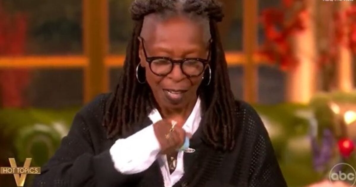 Whoopi Goldberg discussing a topic on "The View," wearing glasses and a black cardigan, with a thoughtful expression in a colorful studio setting. Whoopi Goldberg discussing a topic on "The View," wearing glasses and a black cardigan, with a thoughtful expression in a colorful studio setting.