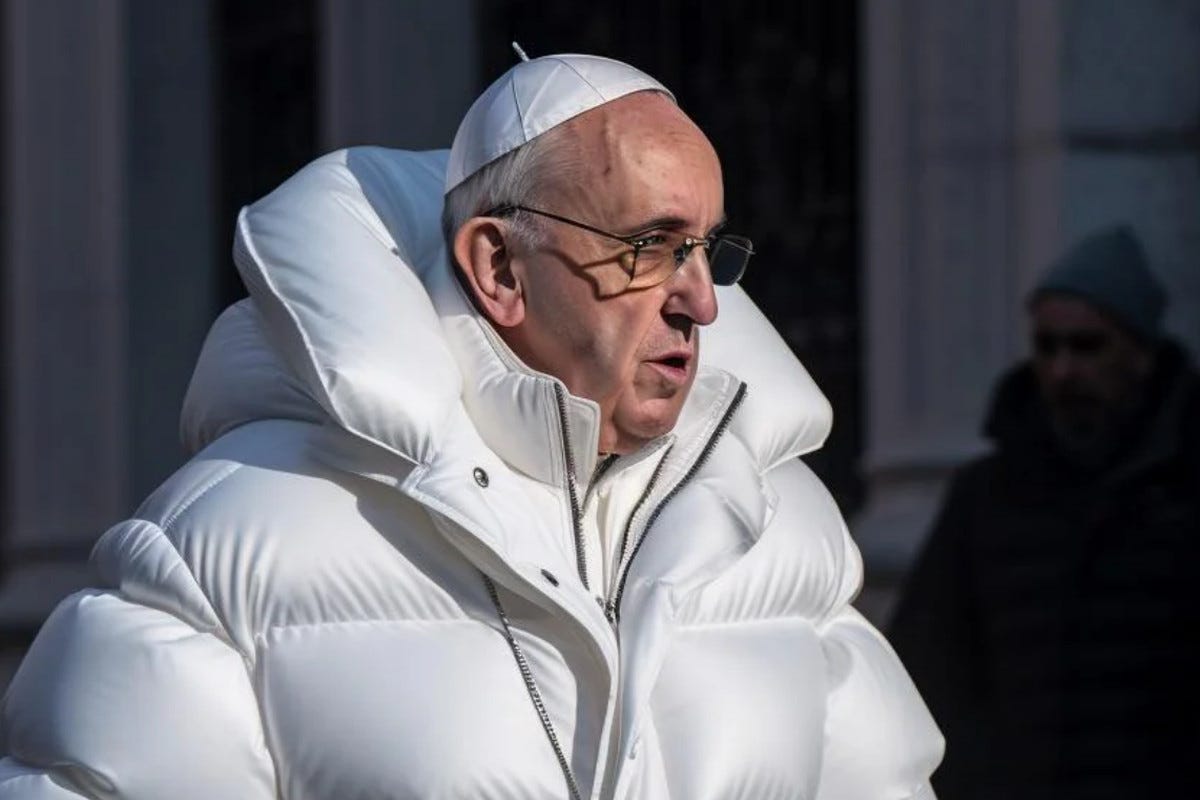 AI art of the pope wearing a puffer coat AI art of the pope wearing a puffer coat