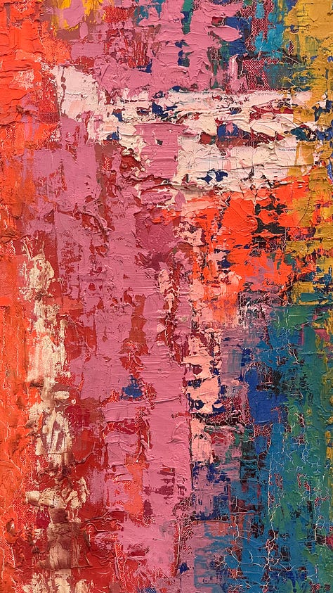 Shimmery layers of chromic colors details of a George Morrison abstract painting
