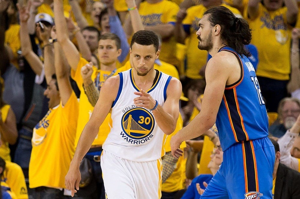 stephen curry proves injur reports wrong as warriors beat thunder game 5 2016 images stephen curry proves injur reports wrong as warriors beat thunder game 5 2016 images
