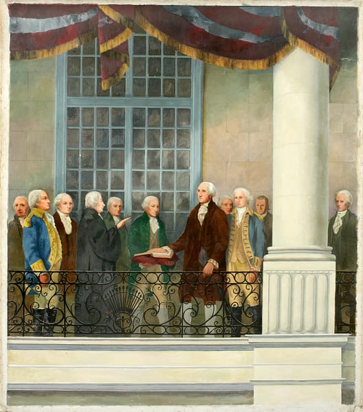Inauguration of George Washington at Federal Hall, New York City, 1789 ...