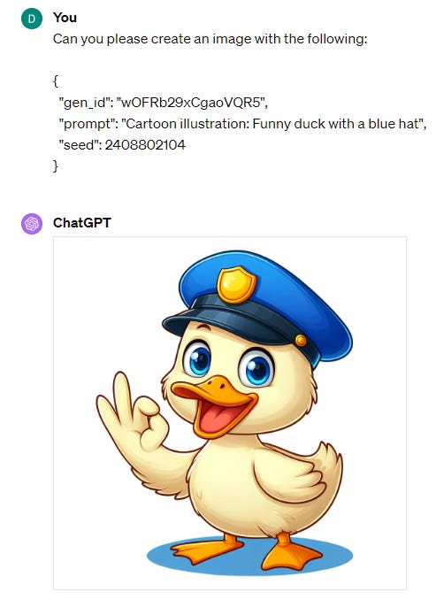 Requesting an image with same seed and gen_id but modified prompt