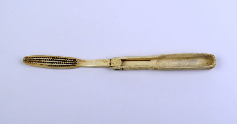 A weathered folding toothbrush