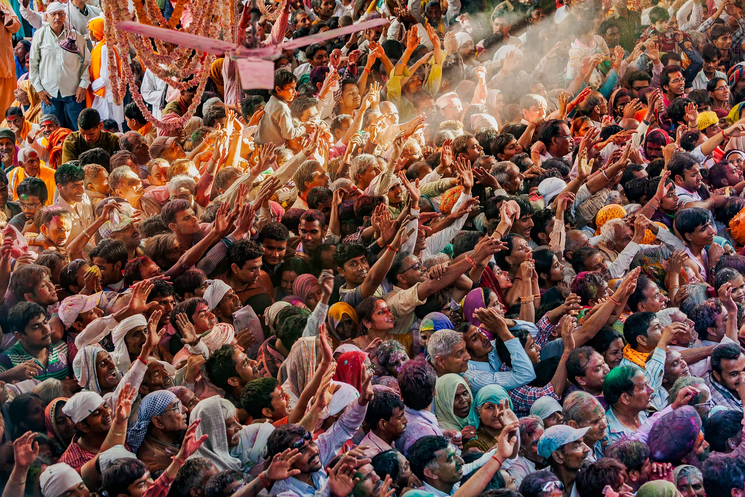 Holi celebrations, Radha Rani Temple, Barsana, India. 1/125, ƒ/4, ISO 800, 70mm. © Gavin Gough