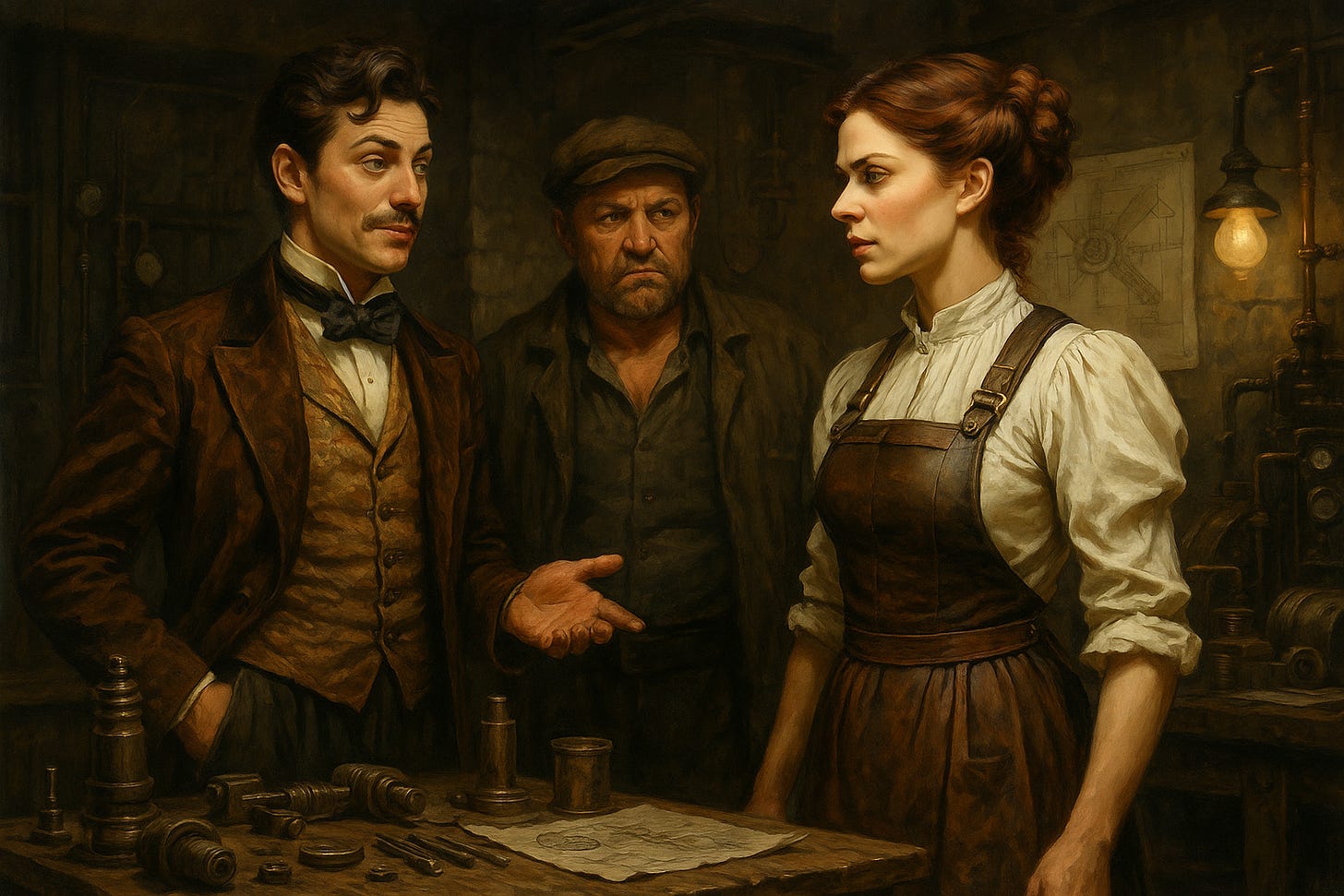 Felix demands progress from Berenice as Stubbings watches. 