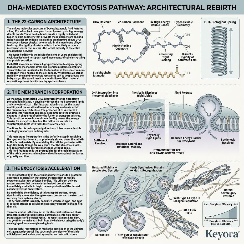 The 22-carbon DHA architecture disrupts saturated stiffness to accelerate collagen exocytosis and ATP Synthesis for Neurological Sovereignty. The 22-carbon DHA architecture disrupts saturated stiffness to accelerate collagen exocytosis and ATP Synthesis for Neurological Sovereignty.