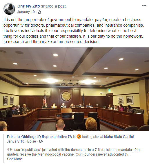 Zito also shared her fellow Liberty Caucus member’s post Zito also shared her fellow Liberty Caucus member’s post