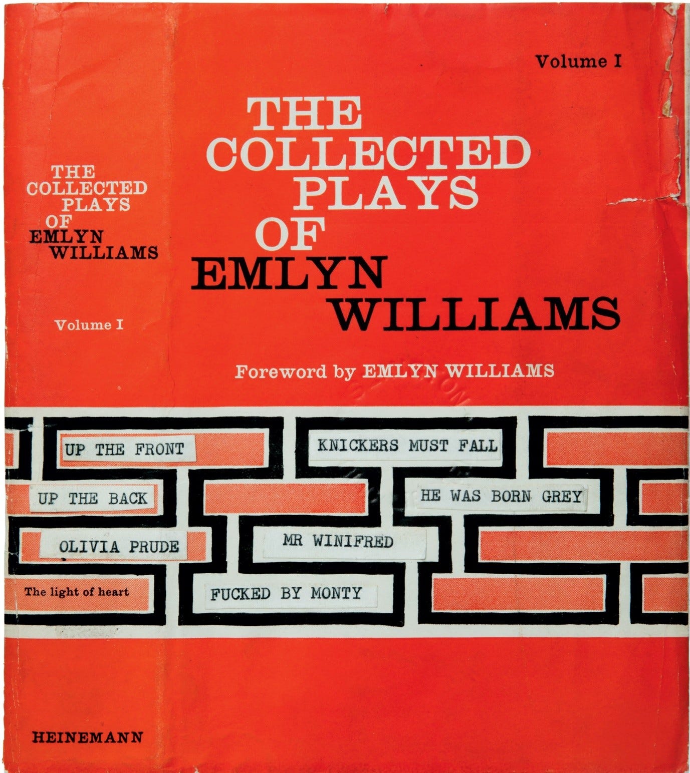 The Collected Plays of Emlyn Williams. The cover has been altered with new titles, including ‘Up The Front’, ‘Up The Back’, Knickers Must Fall’, and ‘Fucked By Monty’