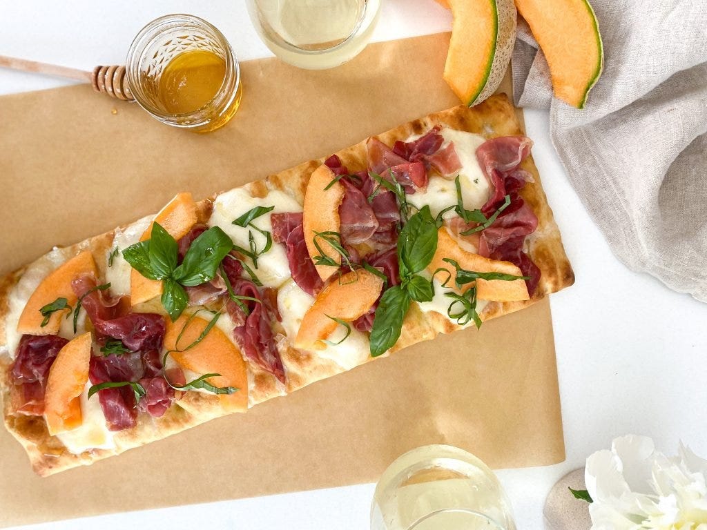 Italy Inspired Cantaloupe & Crispy Prosciutto Flatbread