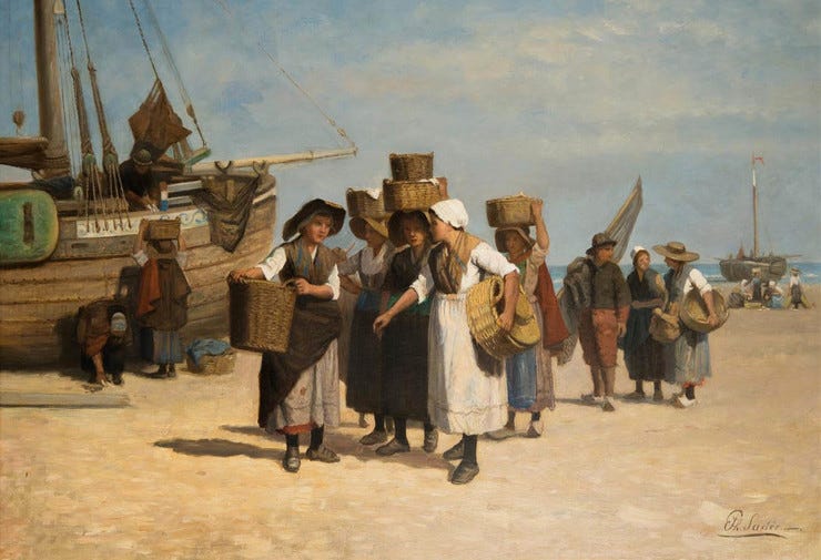 'Terugkeer van de visafslag' - olieverf op doek: Philip Sadée (lot 309 - Zeeuws Veilinghuis)