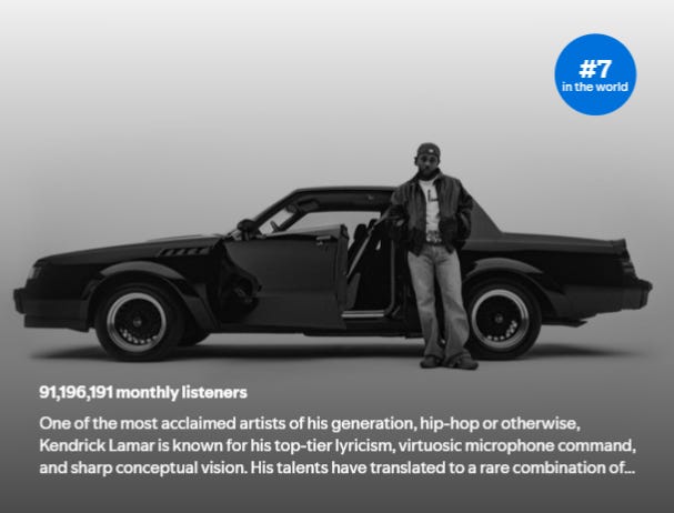 A screenshot of Lamar's Spotify biography.