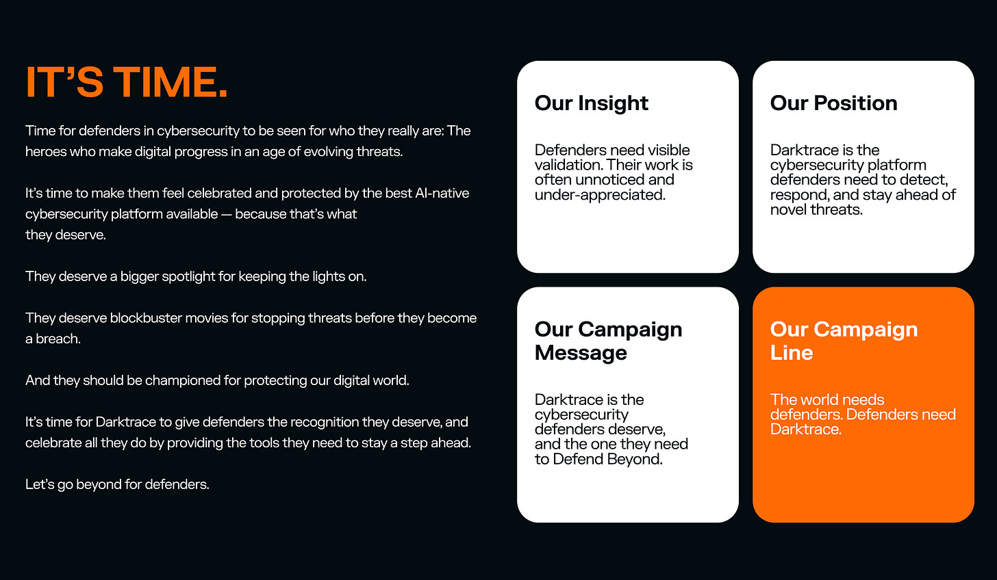 Defenders campaign manifesto on the Darktrace Defenders campaign brand hub. Defenders campaign manifesto on the Darktrace Defenders campaign brand hub.