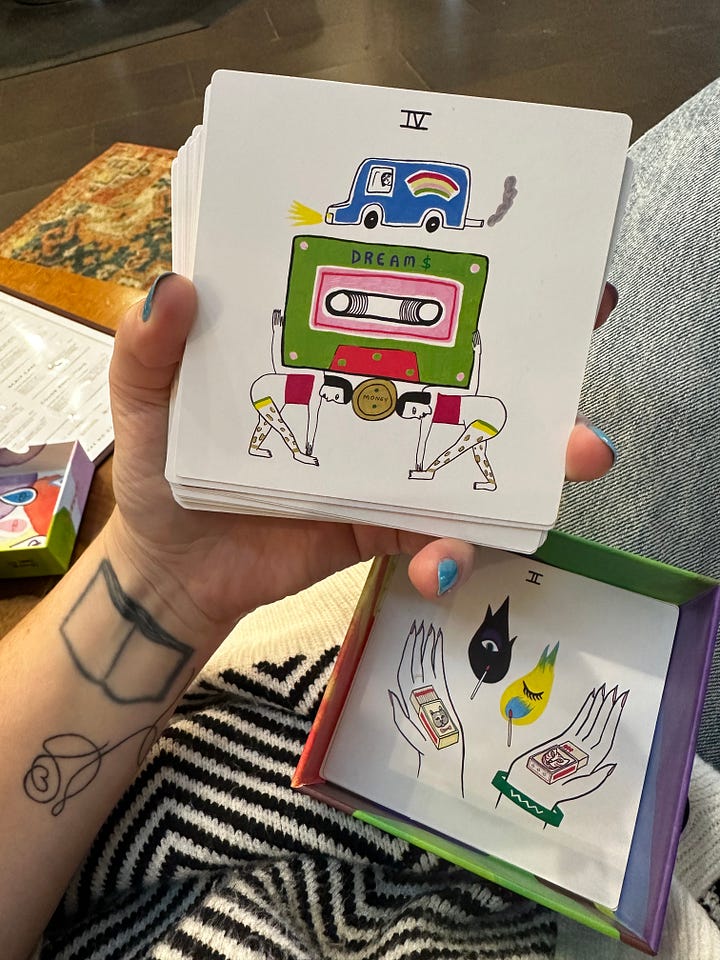 tarot cards depicting death card and "dreams" cassette tape