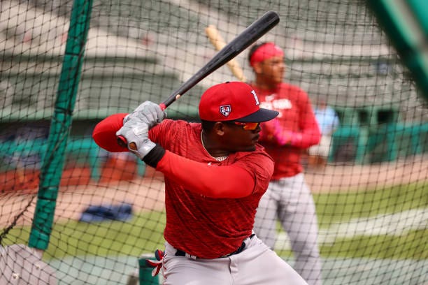 Yoeilin Cespedes of the Boston Red Sox takes batting practice prior to the 2024 Spring Breakout Game between the Atlanta Braves and the Boston Red...