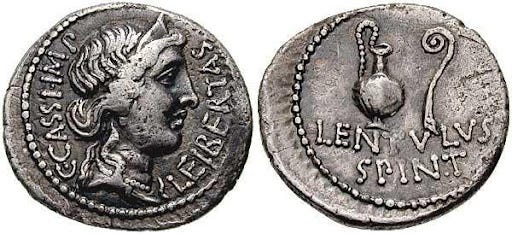 Cassius and Leibertas on a coin of 42 BCE, the year of Philippi.