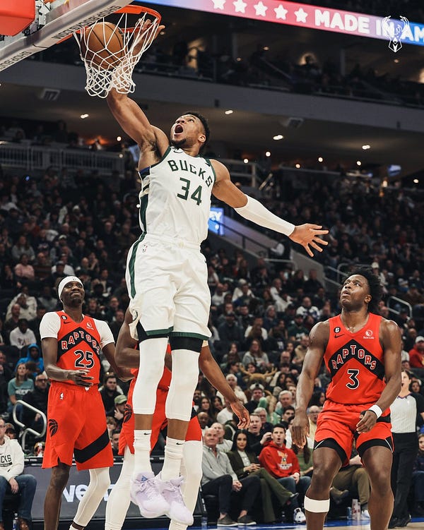 Giannis dunking the ball. 