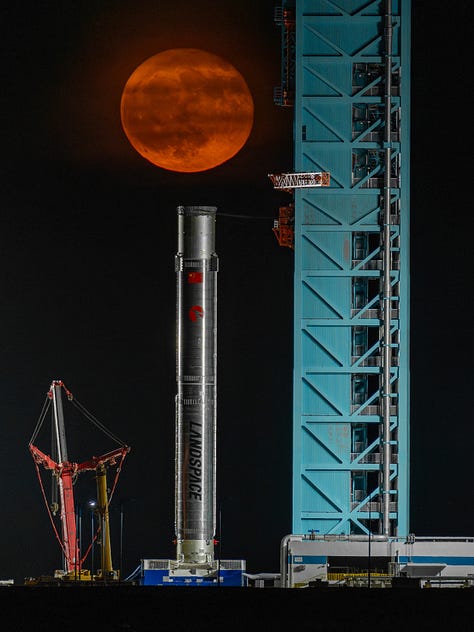 Various images of the Zhuque-3 first-stage booster test article.