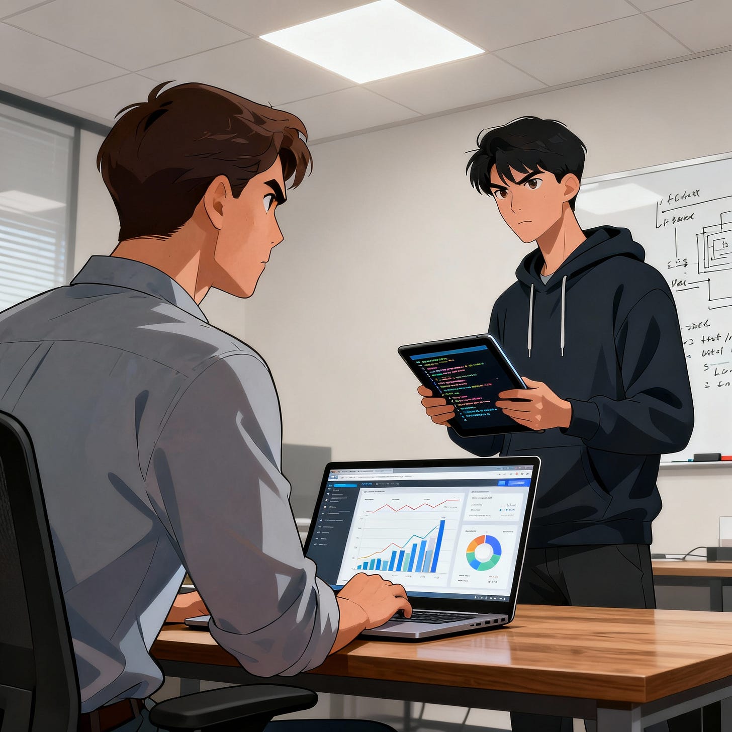 A data scientist faces a software engineer.