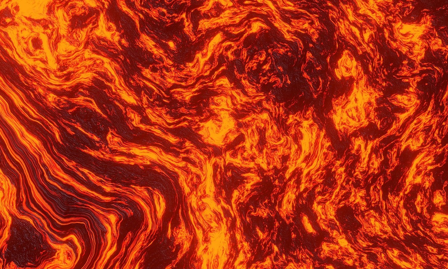 A swirl of black and fiery orange lava