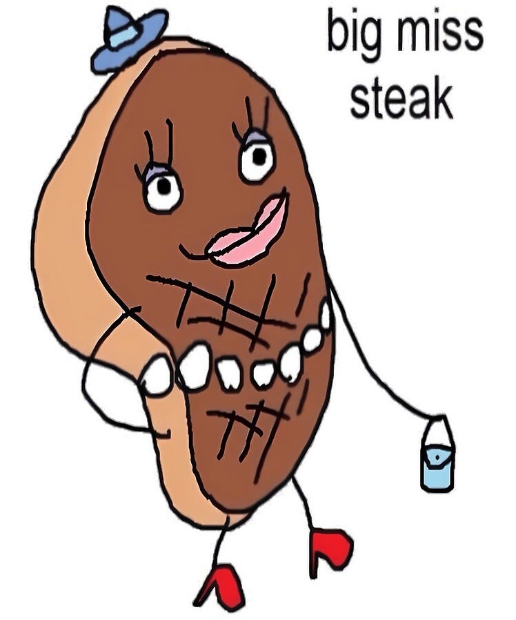 Big Miss Steak Meme Transparent Version" Greeting Card for Sale by  Cynthiarquez | Redbubble
