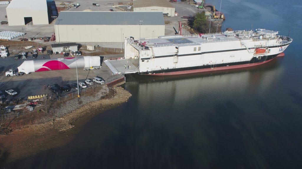 Vulcan Centaur Rocket being Loaded onto a Transport Ship.
