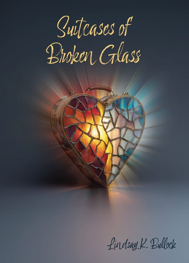 Designed book cover for Suitcases of Broken Glass