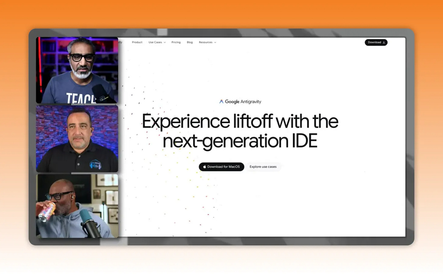 Google AntiGravity IDE page with Download for macOS button