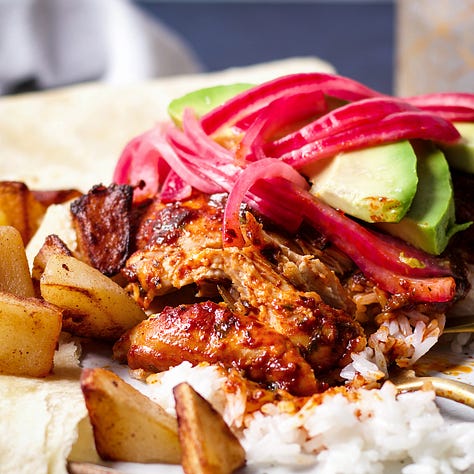 Mexican Adobo Chicken, Crispy Corn Tortilla Quesadillas, and Crispy Black Bean Tacos