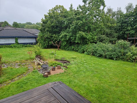 Stages of pond digging and filling with water