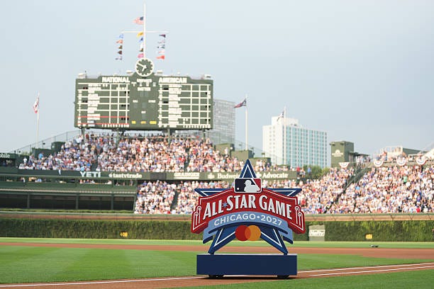 General view of the 2027 All Star Logo after being revealed during a ceremony prior to the game of the Chicago Cubs and the Minnesota Twins at... General view of the 2027 All Star Logo after being revealed during a ceremony prior to the game of the Chicago Cubs and the Minnesota Twins at...
