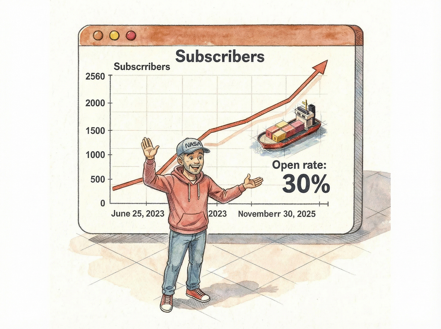 A vibrant scene of a diverse team celebrating together with confetti falling, fist bumps, and smiles around a desk with growth charts and milestone markers visible in the background
