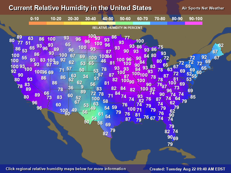 Relative Humidity Map for the United States