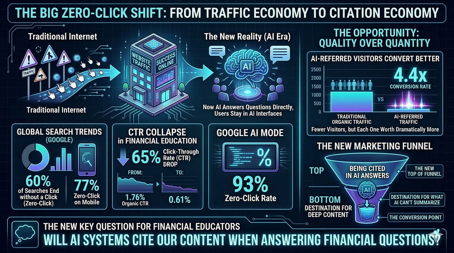 Figure 1. The Zero-Click Shift: From traffic economy to citation economy