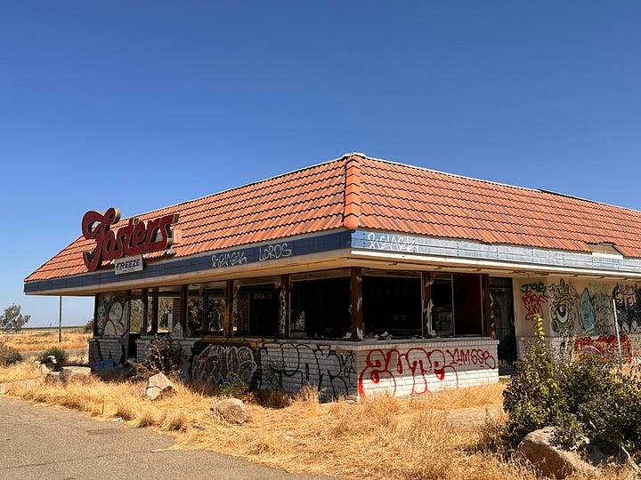A gutted out Fosters Freeze restaurant on I 5 in Fresno Country