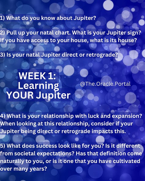 Weekly prompts for the jupiter group coaching. Please message me for the fully typed out version.