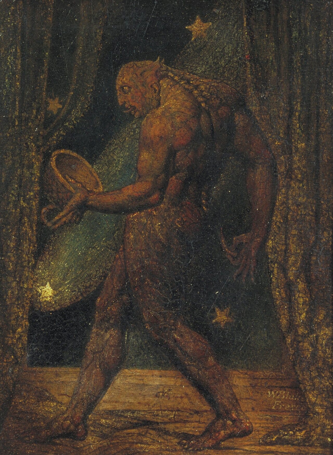 A muscular flea spirit carrying a cup for blood A muscular flea spirit carrying a cup for blood