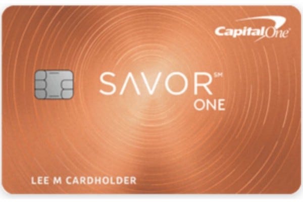A front view of the CapitalOne SavorOne Cash Rewards credit card.