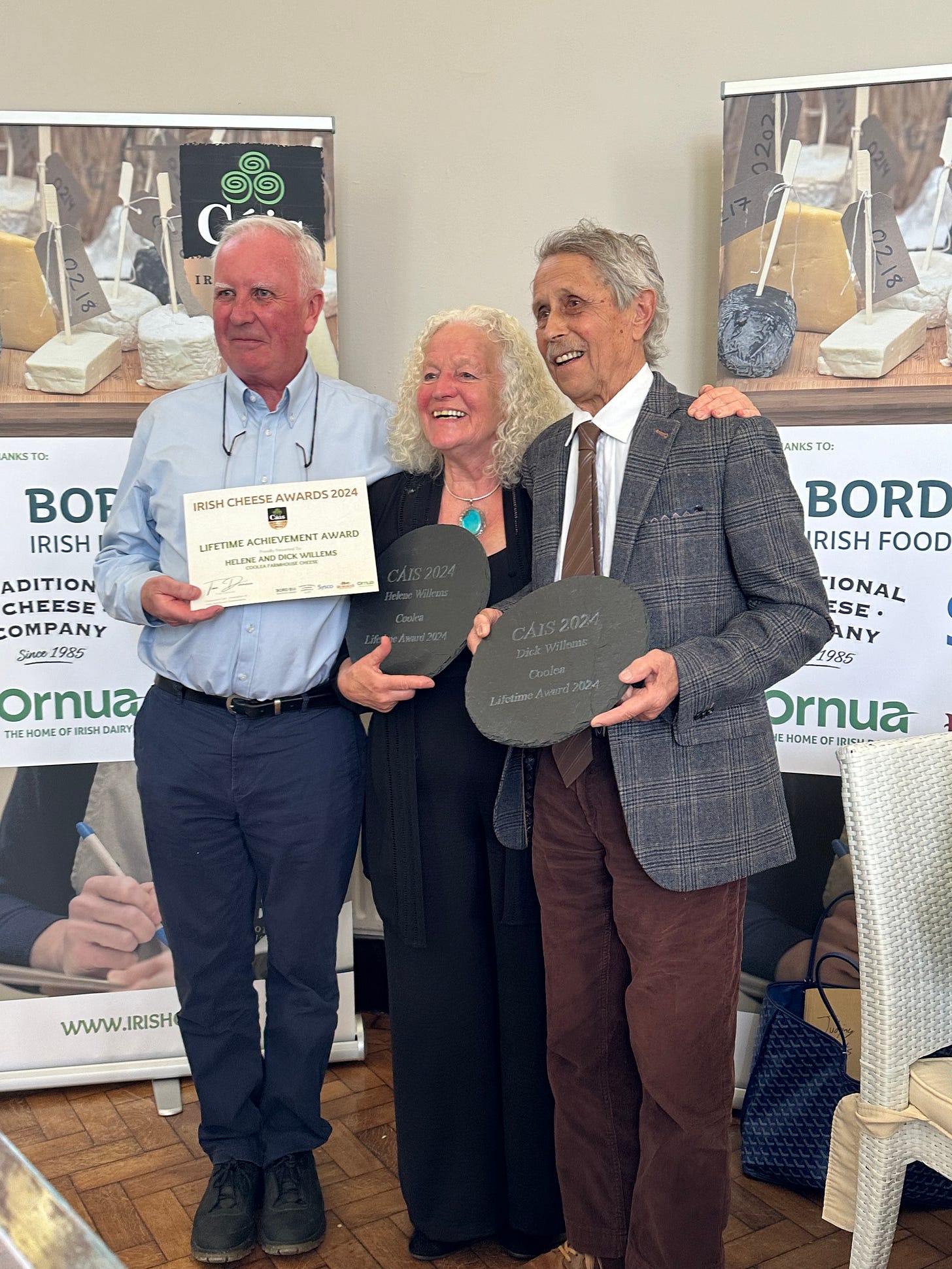 L-R: John McKenna, Helene and Dick Willems of Coolea Cheese