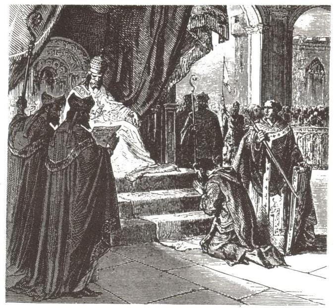 Penance by Hludowic I taken from https://en.wikipedia.org/wiki/Louis_the_Pious#/media/File:Louis_the_Pious.jpg