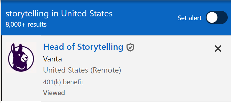 Startup Vanta and 8000+ companies in the US are hiring storytellers.