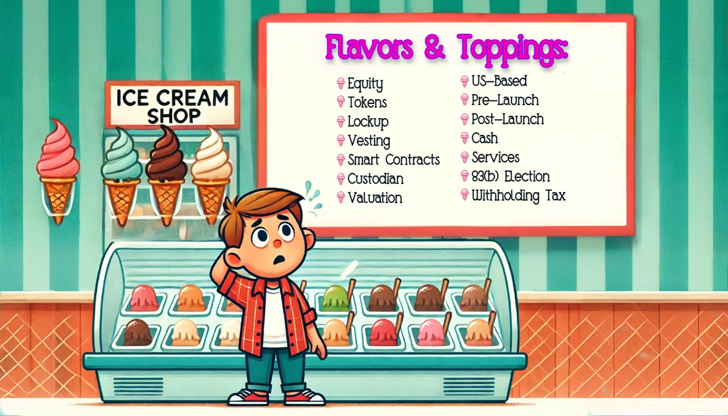 A cartoon of a child standing in front of a display case with ice cream

Description automatically generated