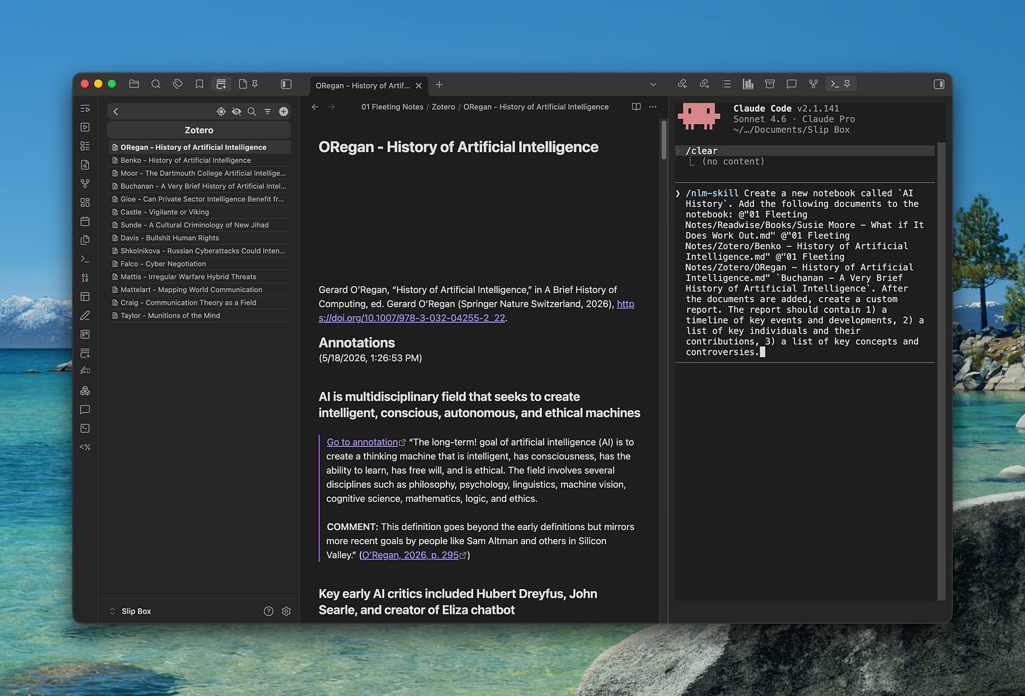 The prompt in Claude Code running in a terminal inside Obsidian to create a new notebook in NotebookLM and create a custom report. The prompt in Claude Code running in a terminal inside Obsidian to create a new notebook in NotebookLM and create a custom report.