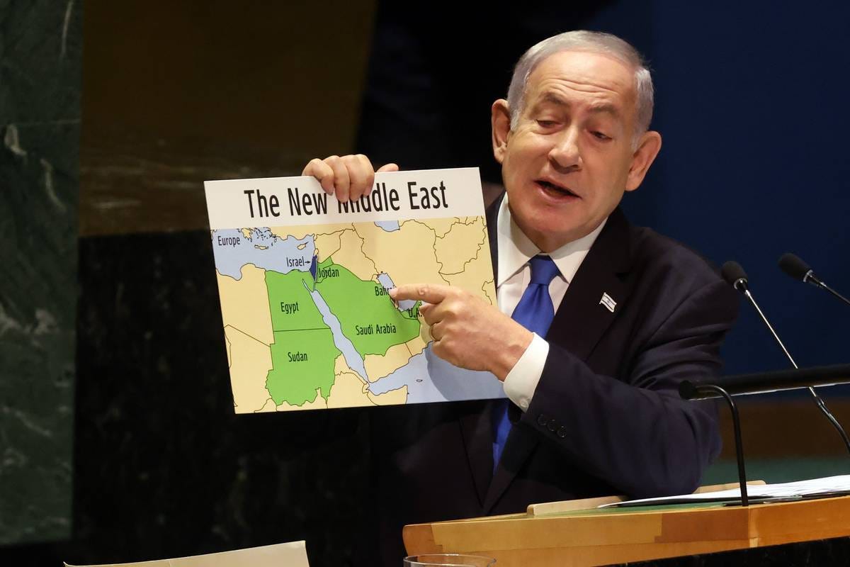 Netanyahu Shows Map of 'New Middle East'—Without Palestine—to UN General Assembly | Common Dreams Netanyahu Shows Map of 'New Middle East'—Without Palestine—to UN General Assembly | Common Dreams